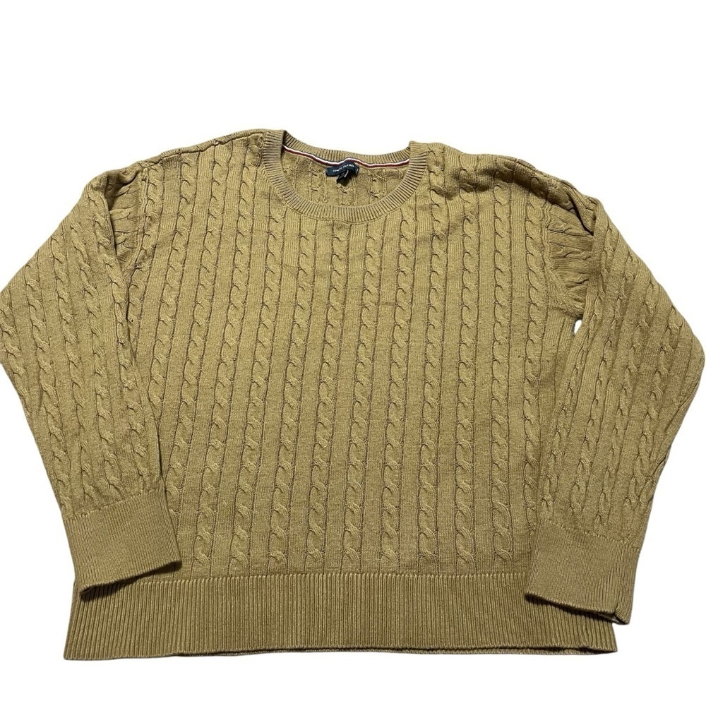 Tommy Hilfiger Luxurious Tan Cable Knit Sweater Size Large Old Money Americana